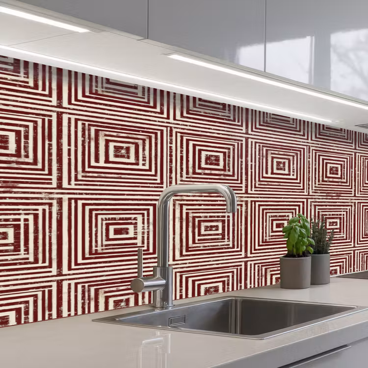 Geometrisch - Patroon - Rood keuken achterwand 2 middel 871 -3d_schuin
