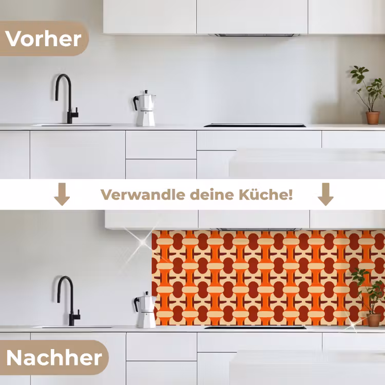 Geometrisch - Retro - Oranje keuken achterwand 2 middel 871 -voor-na_DE