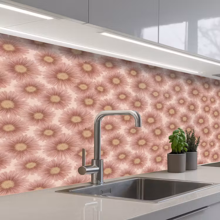 Gerbera - Bloemen - Roze keuken achterwand 2 middel 871 -3d_schuin