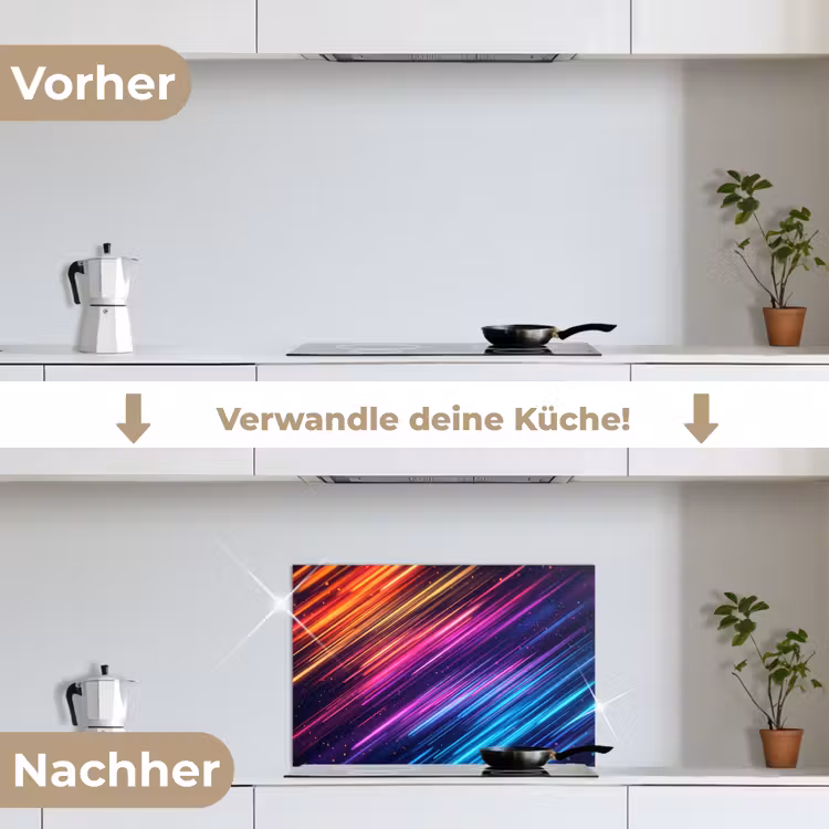 Snelheid - Kosmos - Kleurrijk keuken achterwand spatscherm klein -voor_na_DE