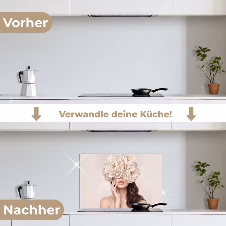 Gezicht - Pioenrozen - Crème keuken achterwand spatscherm klein -voor_na_DE