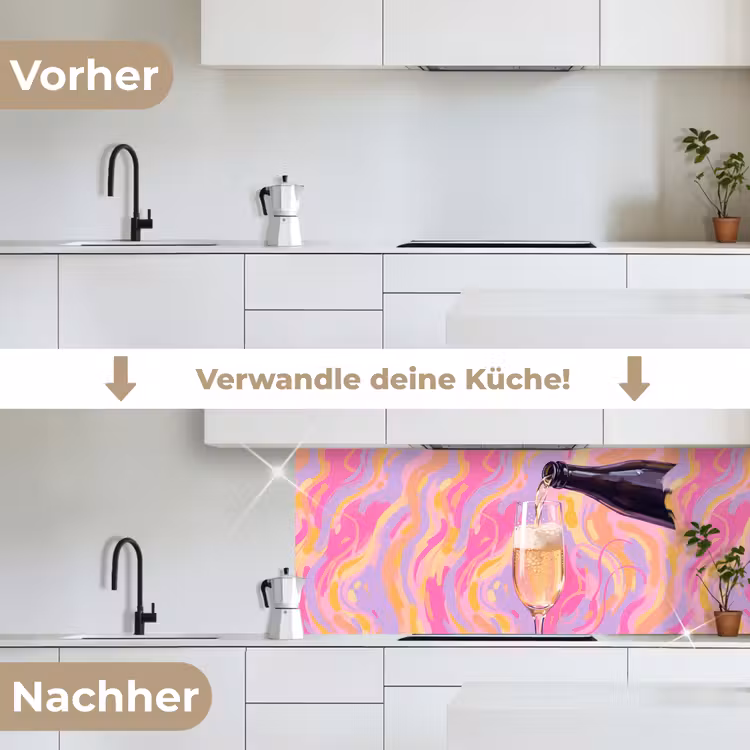 Drank - Inschenken - Feest - Abstract - Roze keuken achterwand 2 middel -voor-na_DE