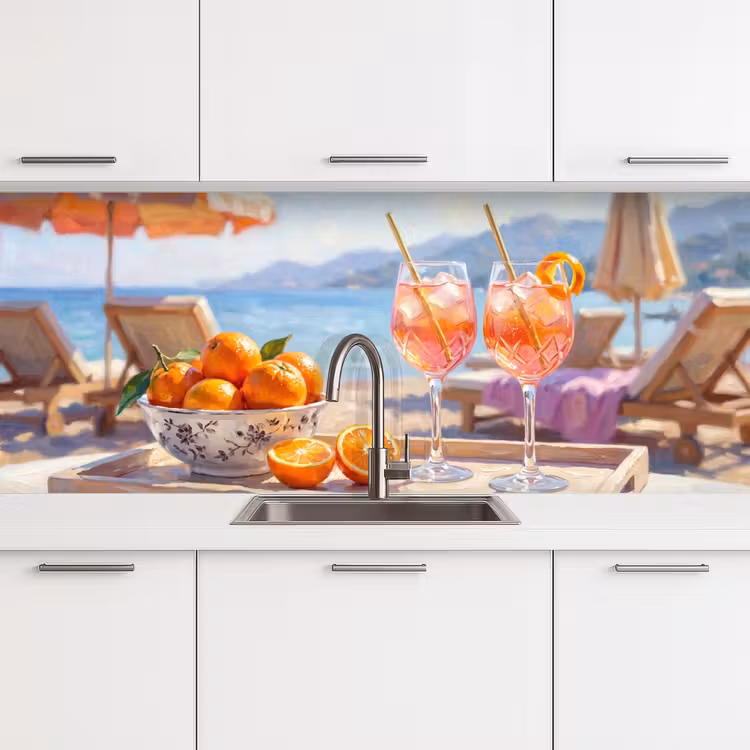 Drank - Glazen - Strand - Zomer - Oranje keuken achterwand 2 middel -3d
