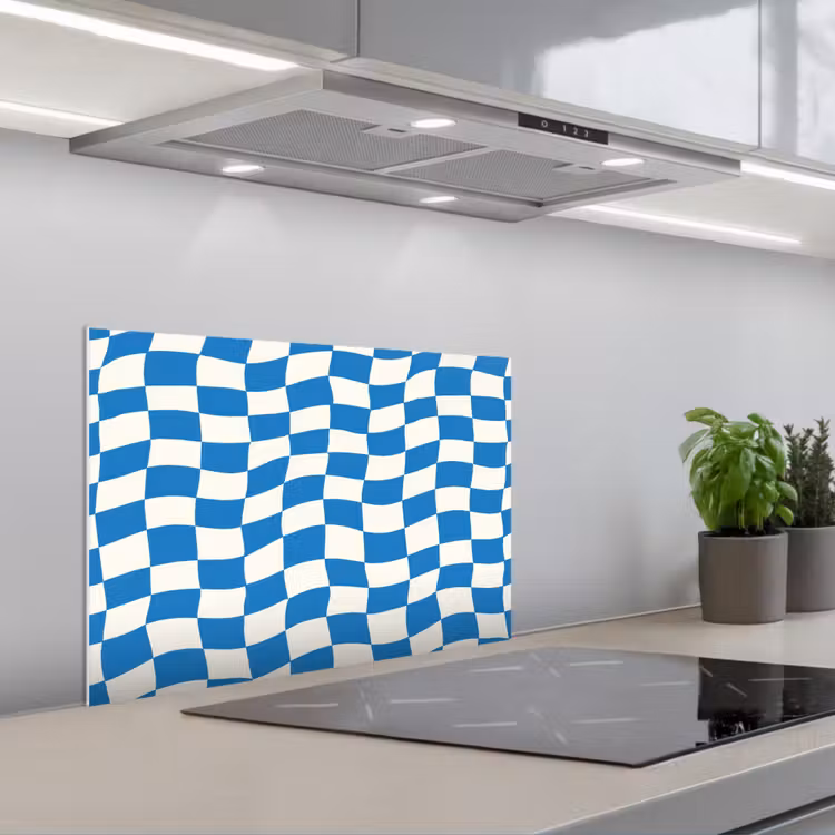 Golvend - Patroon - Blauw keuken achterwand spatscherm klein 900 -3d_schuin