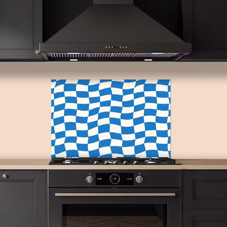 Golvend - Patroon - Blauw keuken achterwand spatscherm klein 900 -sfeer1