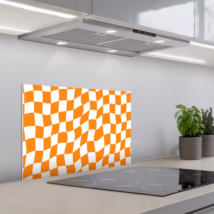 Golvend - Patroon - Oranje keuken achterwand spatscherm klein 900 -3d_schuin