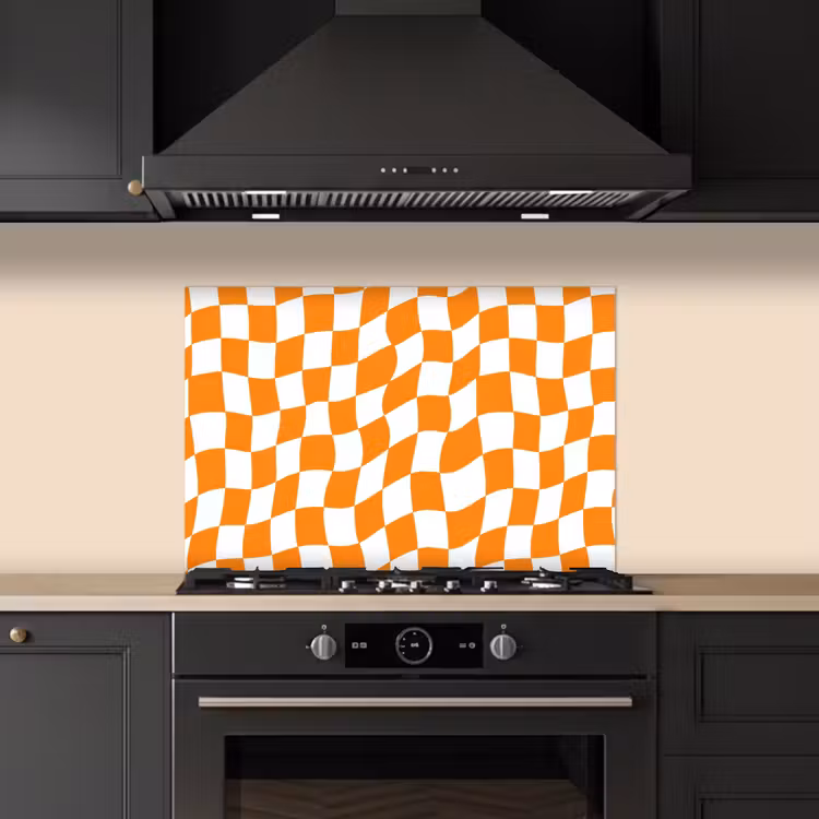 Golvend - Patroon - Oranje keuken achterwand spatscherm klein 900 -sfeer1