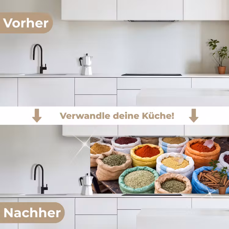 Küchenrückwand - Gewürze – Beutel – Markt - Kruiden - Zakken - Markt keuken achterwand 2 middel