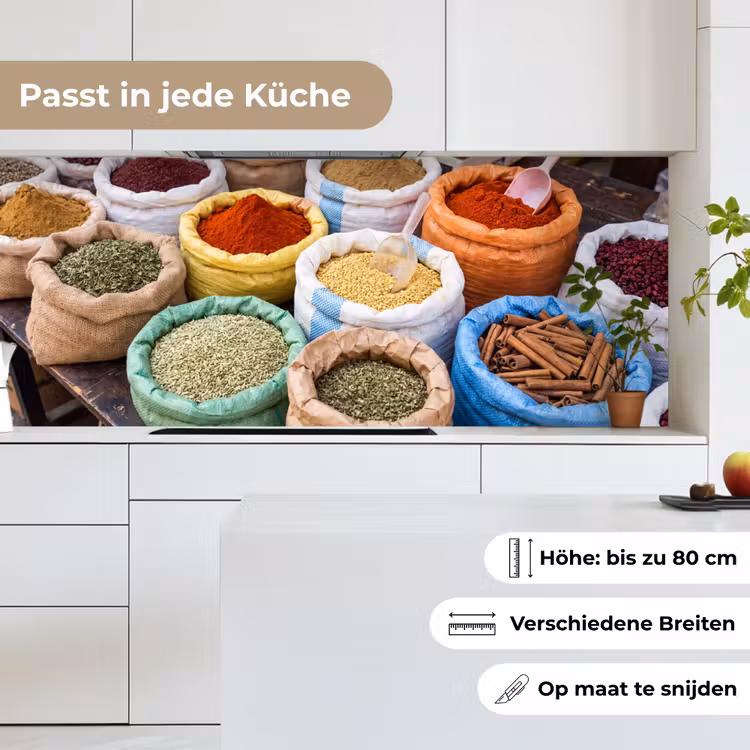 Küchenrückwand - Gewürze – Beutel – Markt - Kruiden - Zakken - Markt keuken achterwand 2 middel
