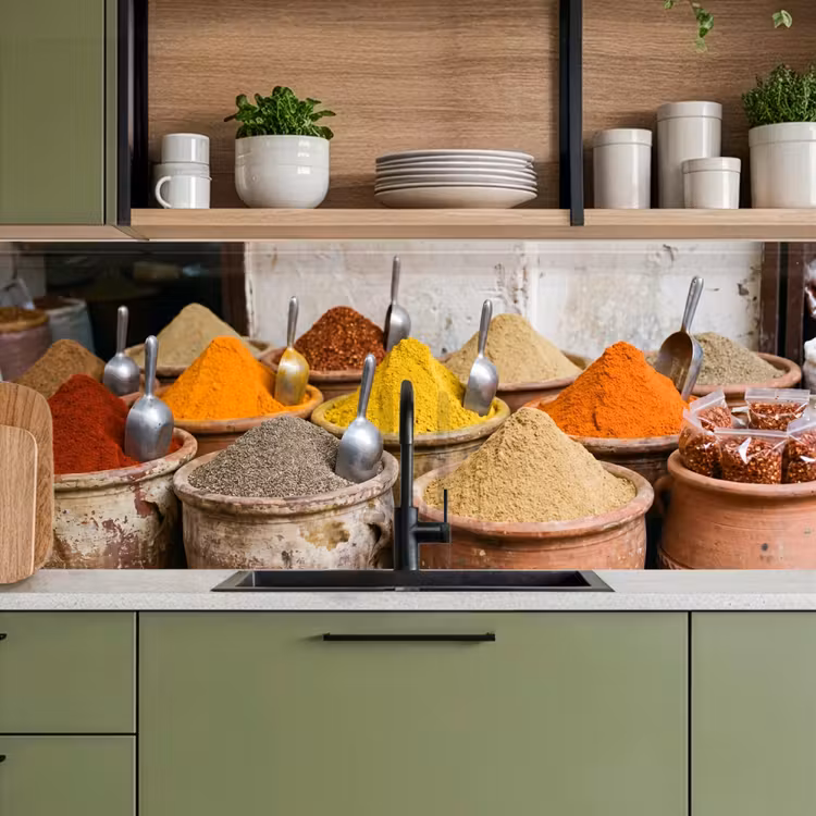 Küchenrückwand - Gewürze – Gläser – Orientalisch - Kruiden - Potten - Oosters keuken achterwand 2 middel