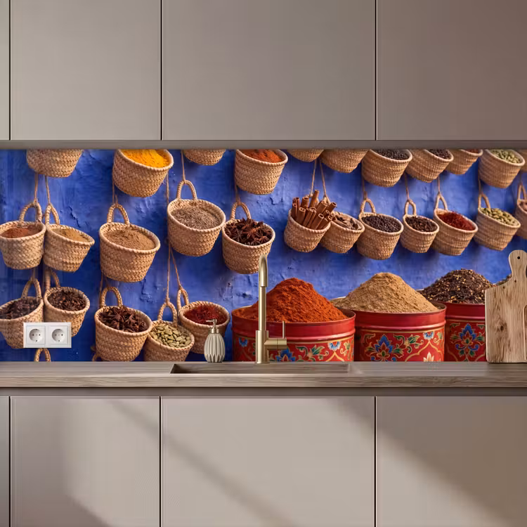 Küchenrückwand - Gewürze – Körbe – Markt - Kruiden - Manden - Markt keuken achterwand 2 middel zz_3dshopping