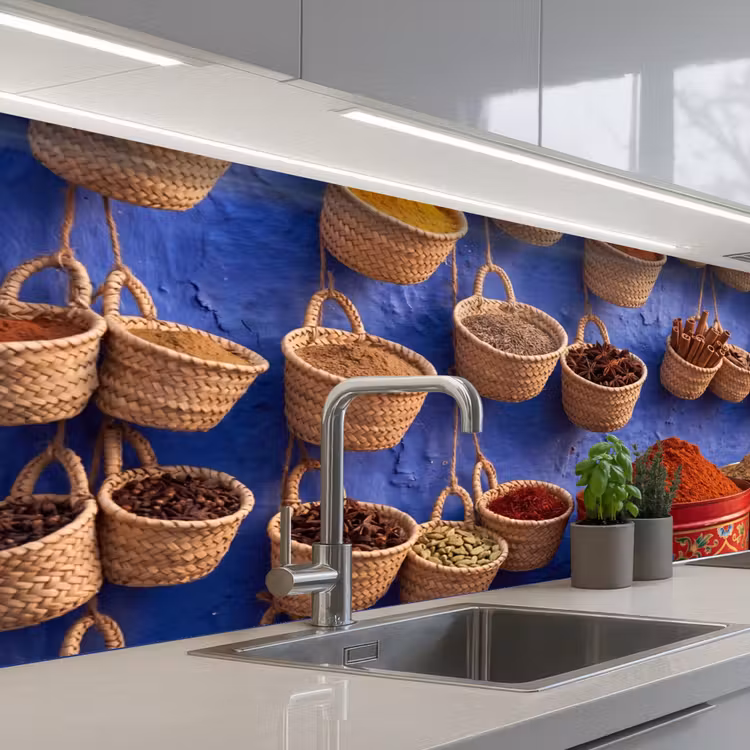 Küchenrückwand - Gewürze – Körbe – Markt - Kruiden - Manden - Markt keuken achterwand 2 middel