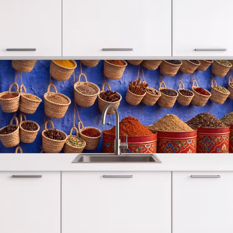 Küchenrückwand - Gewürze – Körbe – Markt - Kruiden - Manden - Markt keuken achterwand 2 middel