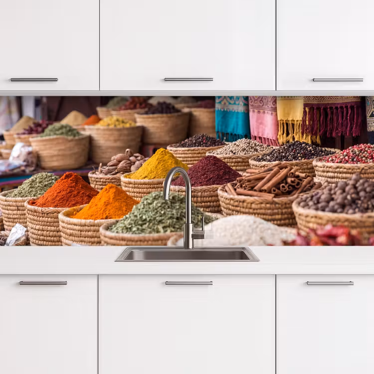 Küchenrückwand - Gewürze – Körbe – Orientalisch - Kruiden - Manden - Oosters keuken achterwand 2 middel