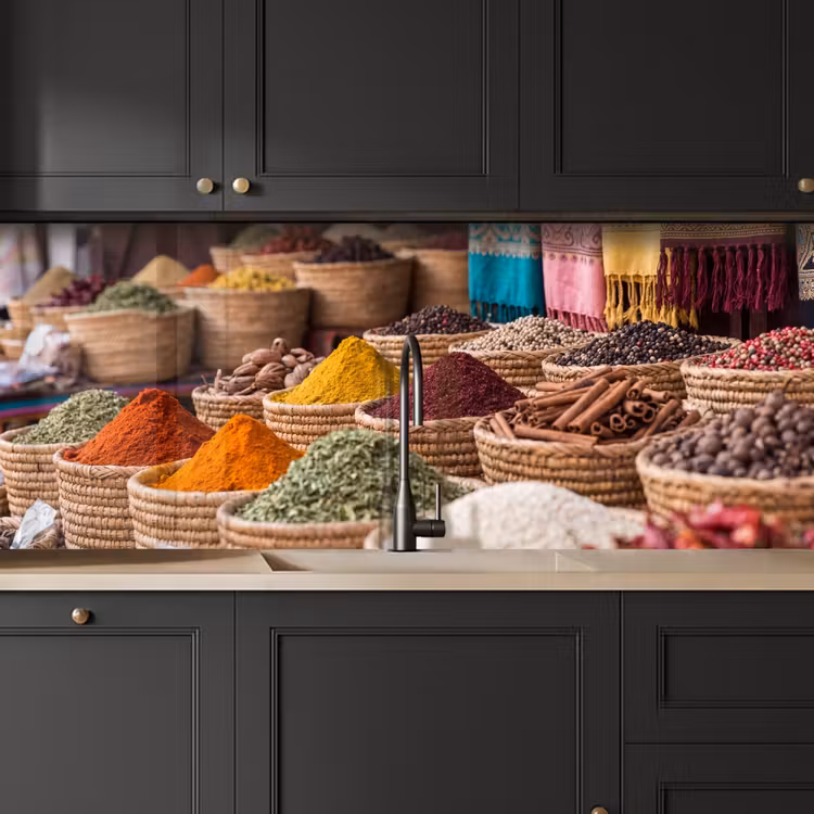 Küchenrückwand - Gewürze – Körbe – Orientalisch - Kruiden - Manden - Oosters keuken achterwand 2 middel