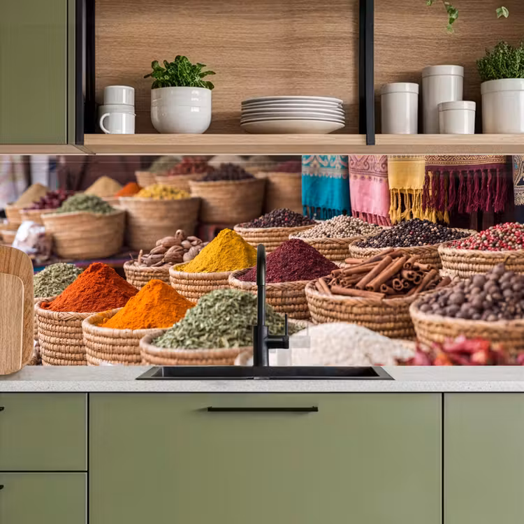Küchenrückwand - Gewürze – Körbe – Orientalisch - Kruiden - Manden - Oosters keuken achterwand 2 middel