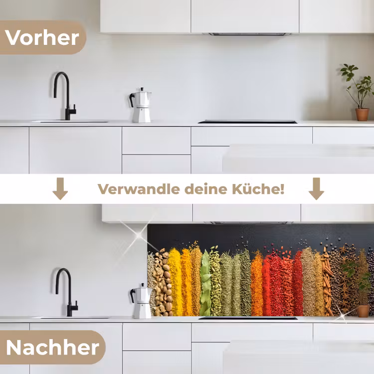 Specerijen - Kruiden - Banen - Regenboog keuken achterwand 2 middel -voor-na_DE