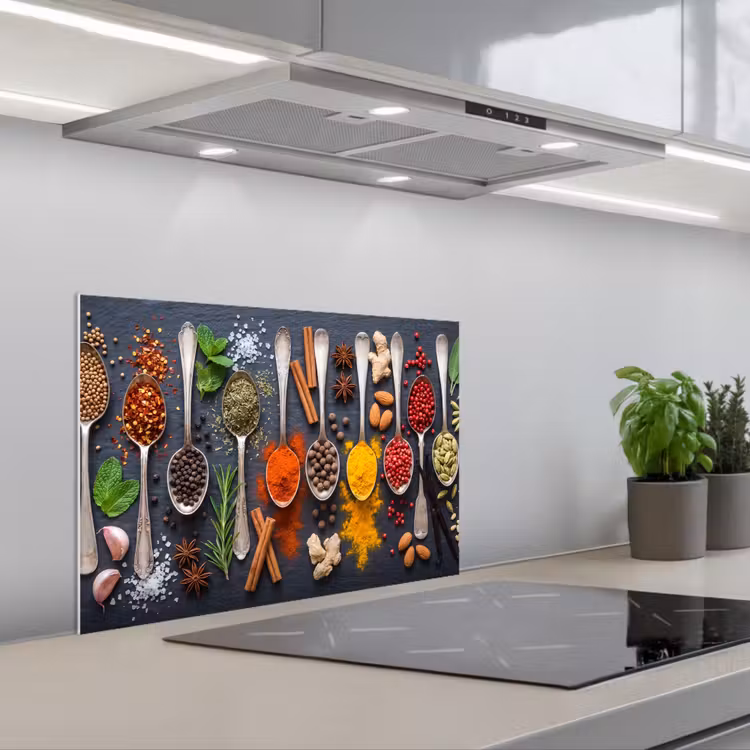 Kruiden - Lepels - Culinair - Kleurrijk - Sfeervol keuken achterwand spatscherm klein -3d_schuin