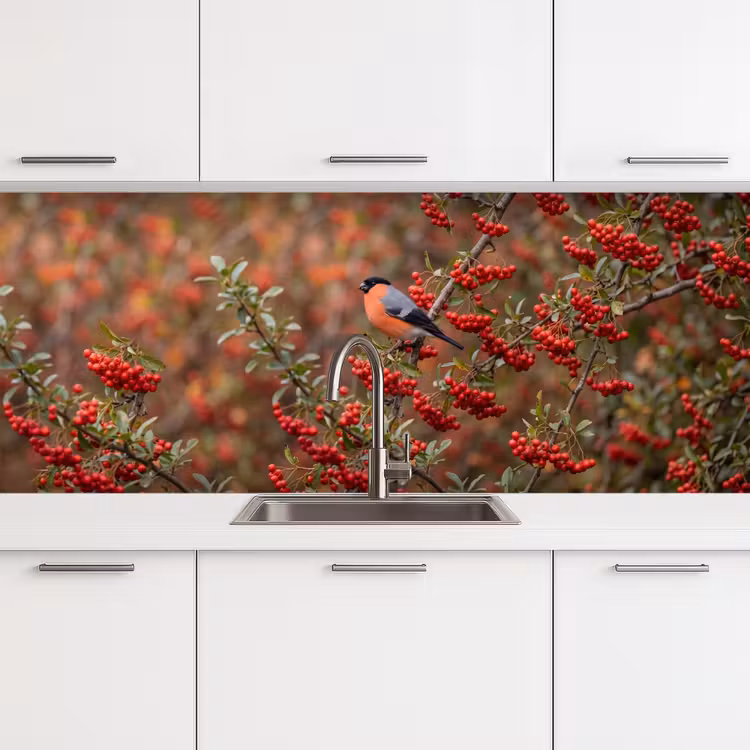 Goudvink - Bessen - Herfst - Natuur - Kleurrijk keuken achterwand 2 middel -3d