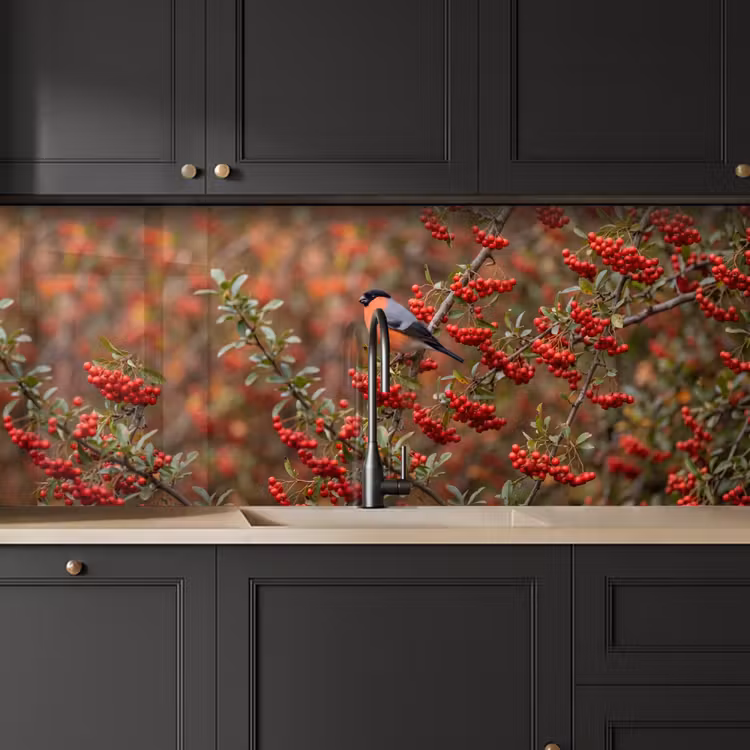Goudvink - Bessen - Herfst - Natuur - Kleurrijk keuken achterwand 2 middel -sfeer1
