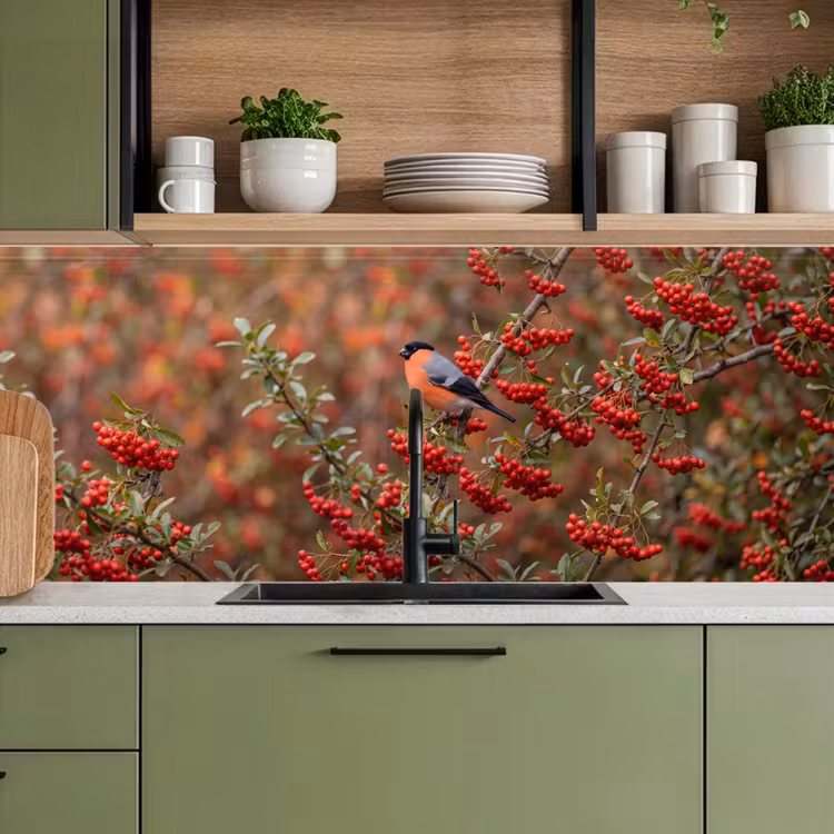 Goudvink - Bessen - Herfst - Natuur - Kleurrijk keuken achterwand 2 middel -sfeer3