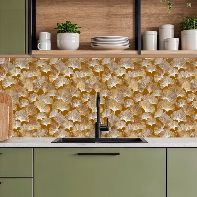 Ginkgo - Bladeren - Goud keuken achterwand 2 middel 871 -sfeer3