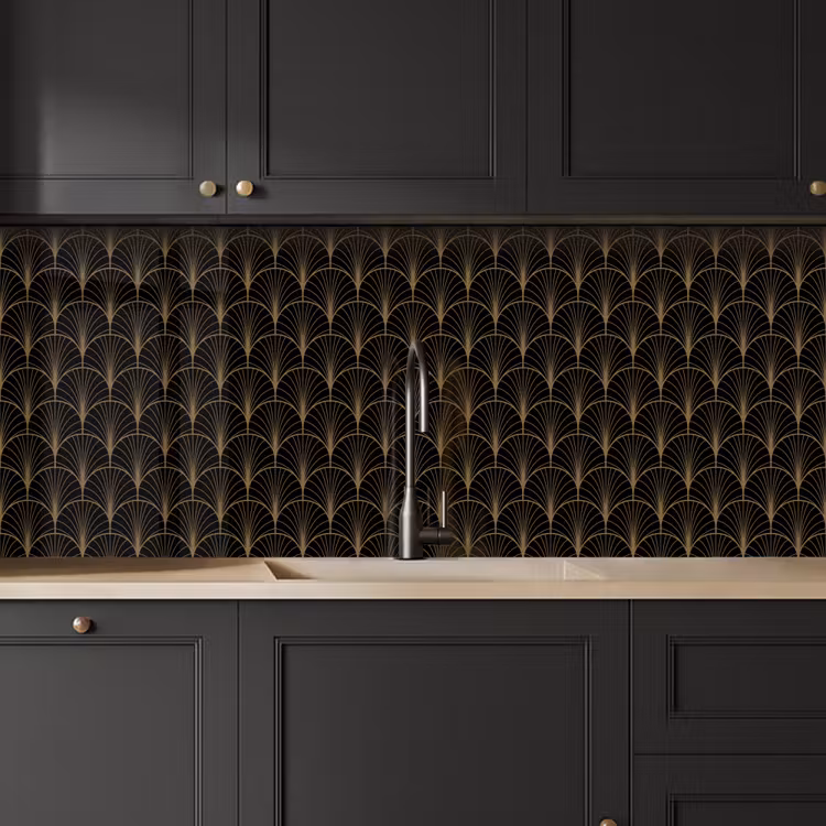 Gouden - Waaiers - Zwart keuken achterwand 2 middel 871 -sfeer1