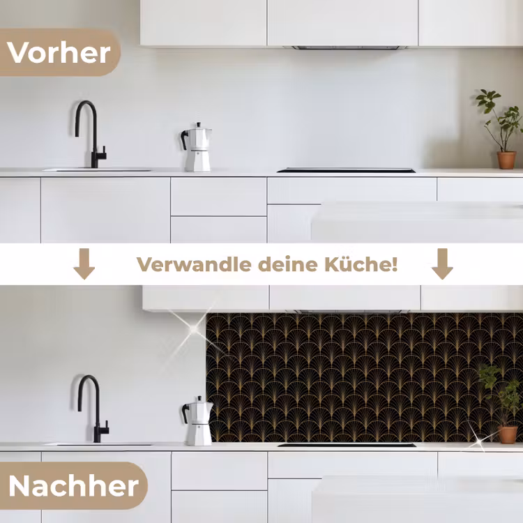 Gouden - Waaiers - Zwart keuken achterwand 2 middel 871 -voor-na_DE