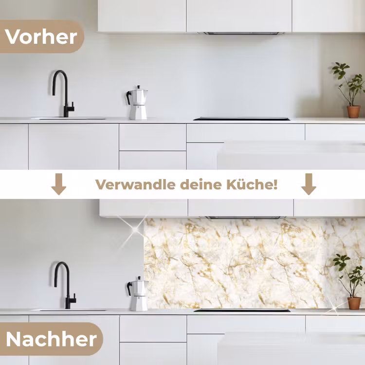 Goud - Licht - Nerf - Marmer keuken achterwand 2 middel 871 -voor-na_DE