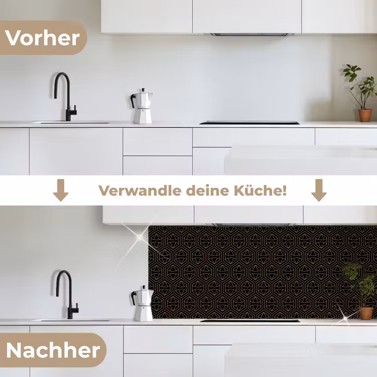 Goud - Zwart - Diamant keuken achterwand 2 middel 871 -voor-na_DE