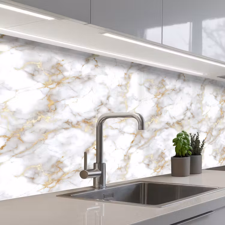 Gouden aders - Marmer - Wit keuken achterwand 2 middel 871 -3d_schuin