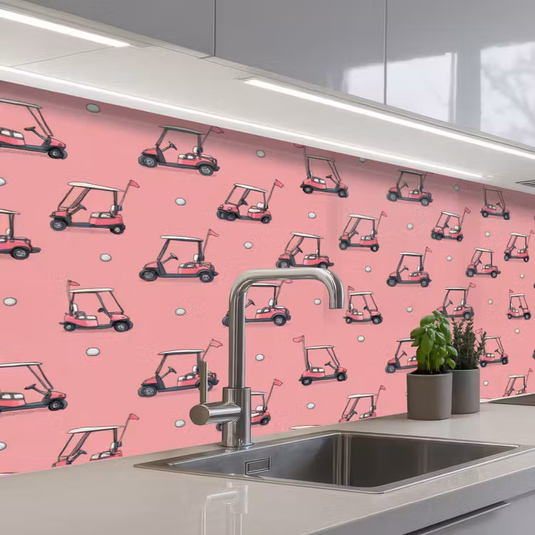 Golfkar - Retro - Roze keuken achterwand 2 middel 871 -3d_schuin