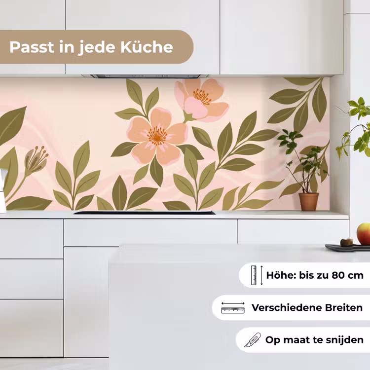 Grafisch - Bloemen - Roze keuken achterwand 2 middel -sfeer4_DE