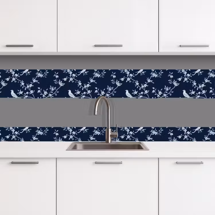 Grafisch - Bloesemtak - Blauw keuken achterwand 2 middel 871 -3d