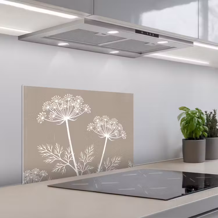 Grafisch - Fluitenkruid - Taupe keuken achterwand spatscherm klein -3d_schuin