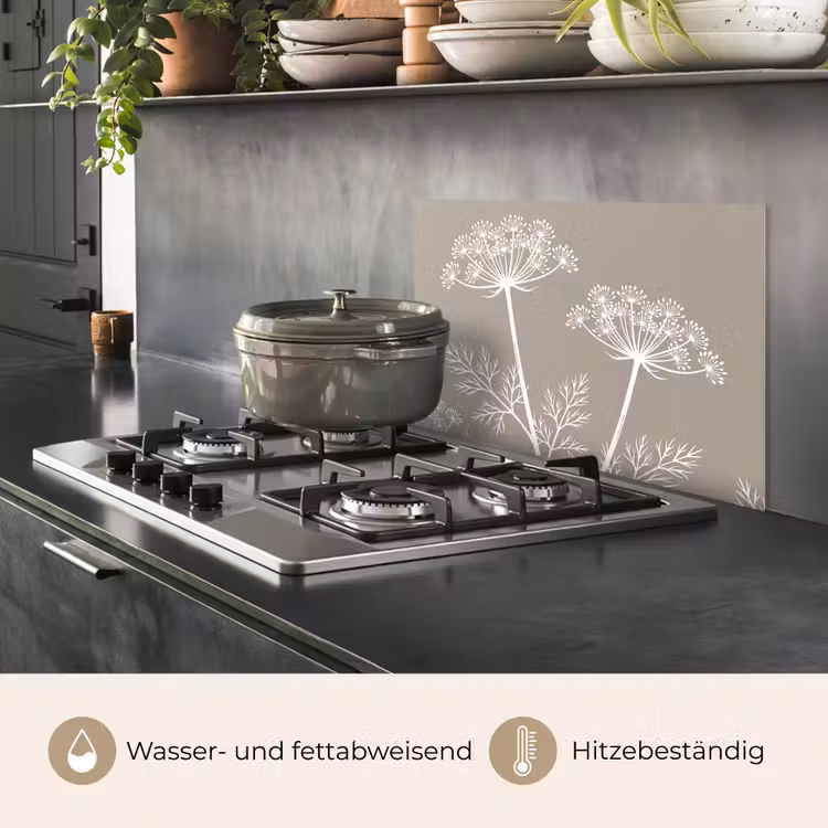Grafisch - Fluitenkruid - Taupe keuken achterwand spatscherm klein -usp_DE