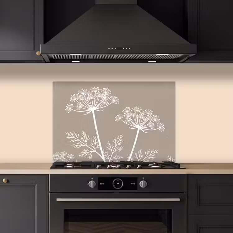 Grafisch - Fluitenkruid - Taupe keuken achterwand spatscherm klein -sfeer1