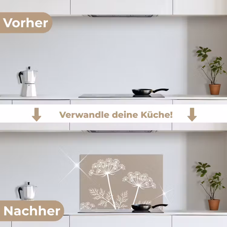 Grafisch - Fluitenkruid - Taupe keuken achterwand spatscherm klein -voor_na_DE