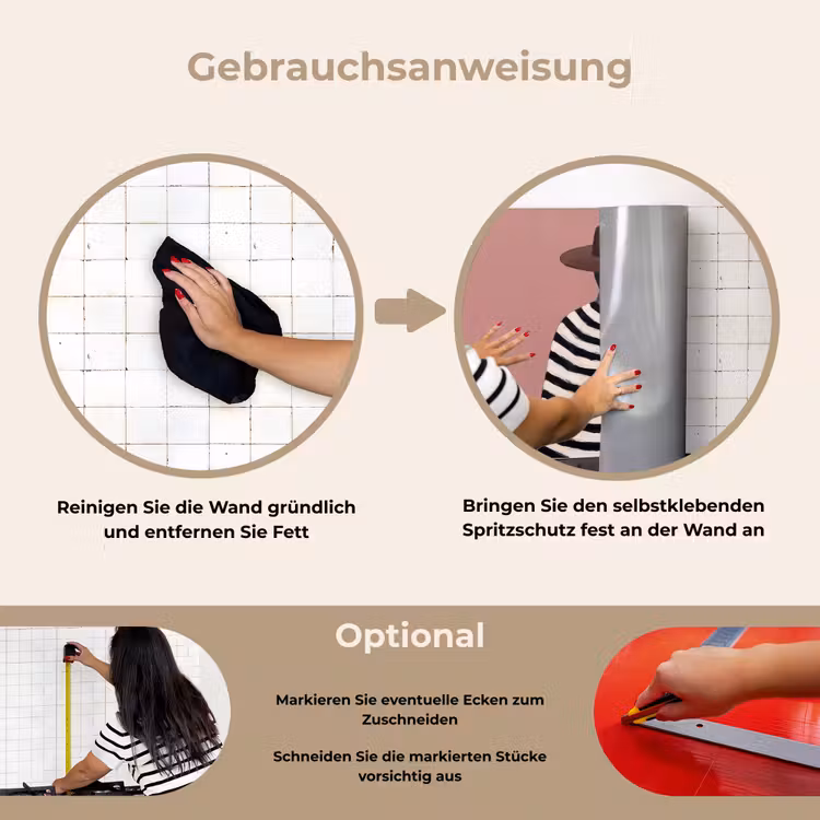 Grafisch - Vrouw - Roze keuken achterwand spatscherm klein -gebruiksaanwijzing_DE