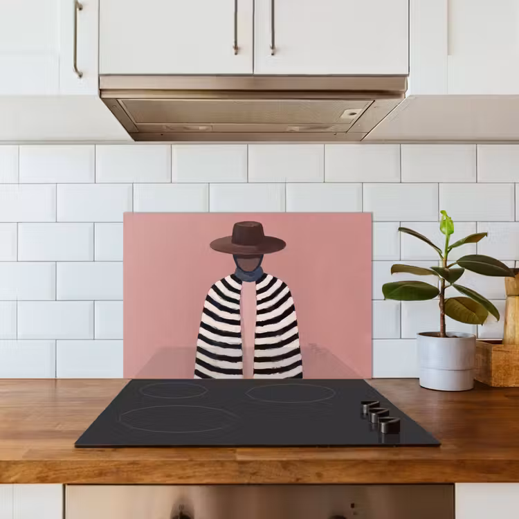 Grafisch - Vrouw - Roze keuken achterwand spatscherm klein -sfeer2