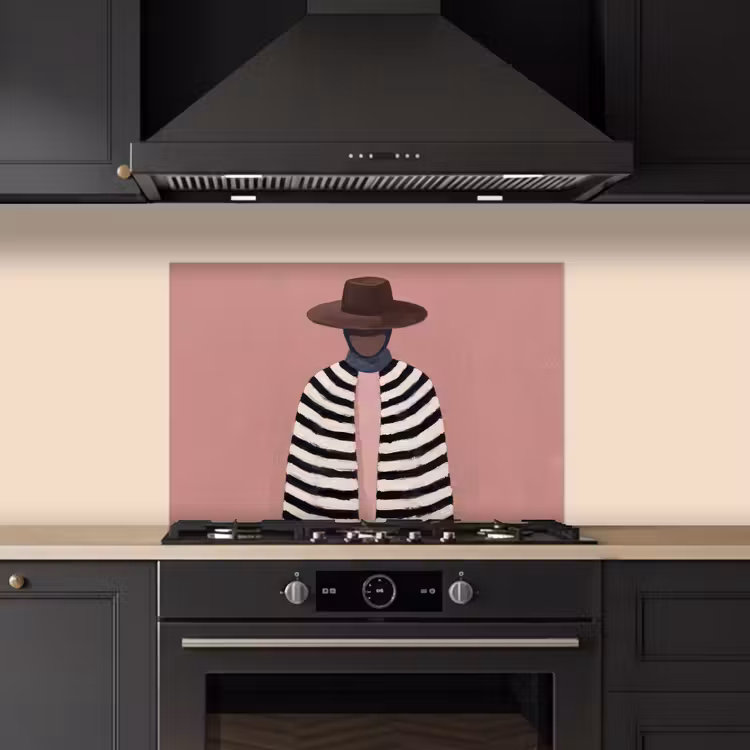 Grafisch - Vrouw - Roze keuken achterwand spatscherm klein -sfeer1