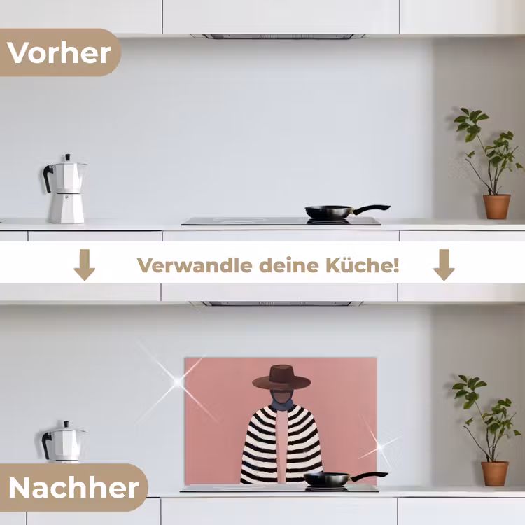 Grafisch - Vrouw - Roze keuken achterwand spatscherm klein -voor_na_DE