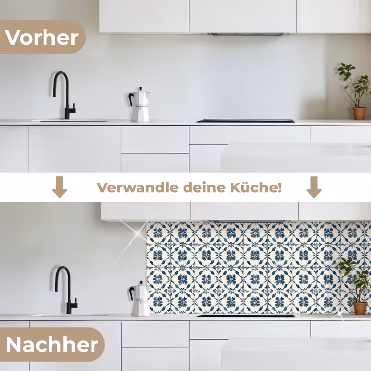 Grafisch - Tegel - Blauw keuken achterwand 2 middel 871 -voor-na_DE