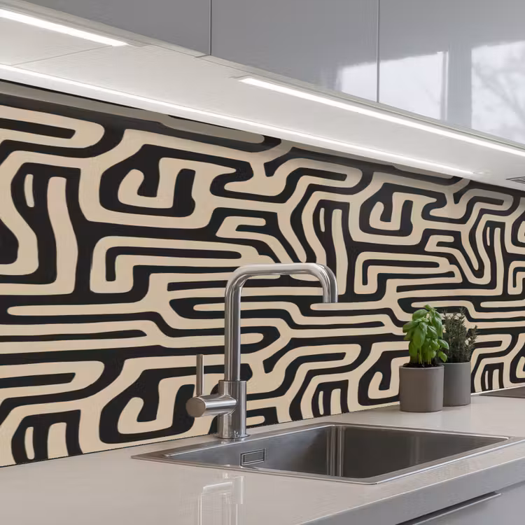 Grafisch - Lijnen - Zwart keuken achterwand 2 middel 871 -3d_schuin