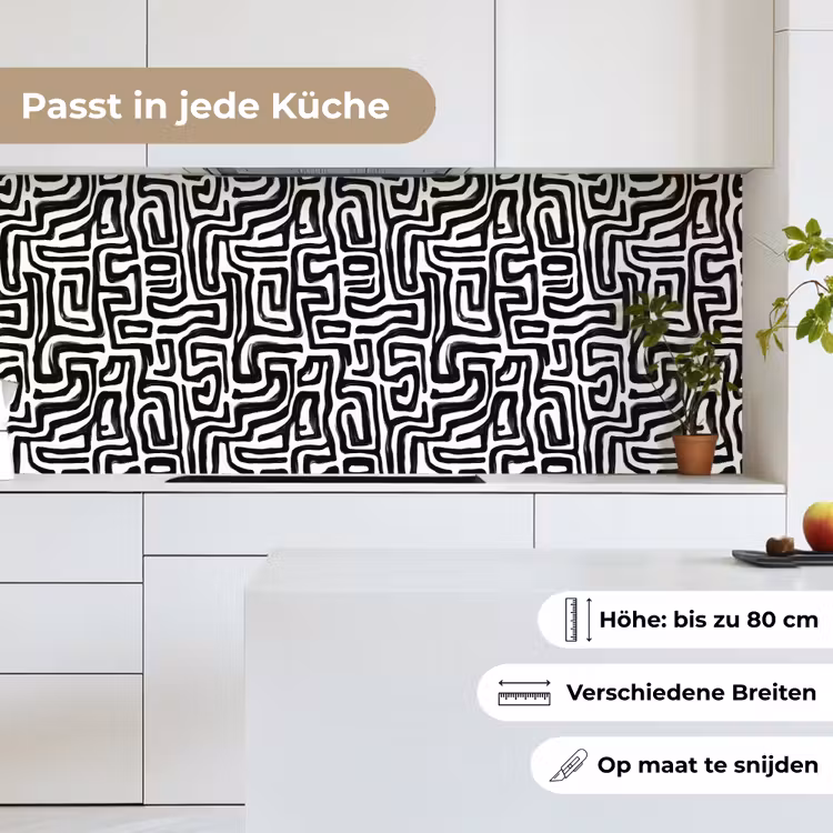 Grafisch - Lijnen - Zwart - Wit keuken achterwand 2 middel 871 -sfeer4_DE