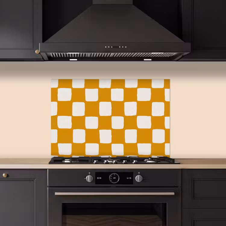 Grafisch - Patroon - Oker keuken achterwand spatscherm klein 900 -sfeer1