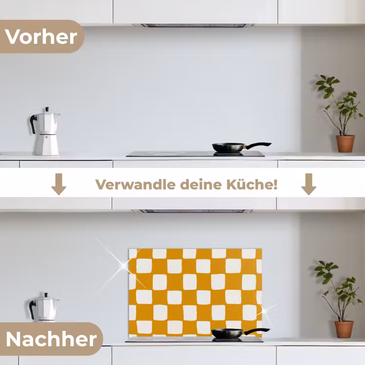 Grafisch - Patroon - Oker keuken achterwand spatscherm klein 900 -voor_na_DE