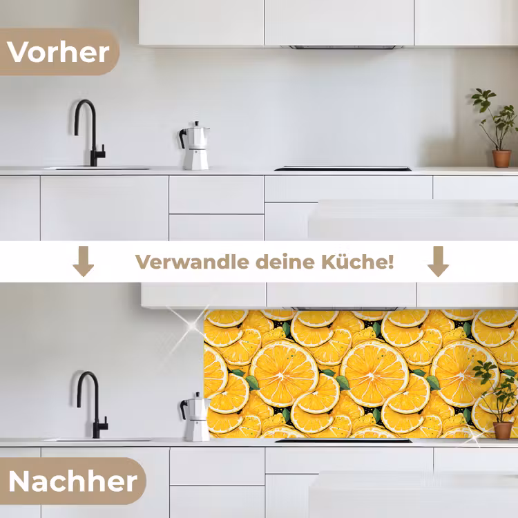 Grafisch - Citroenschijven - Blaadjes keuken achterwand 2 middel 871 -voor-na_DE