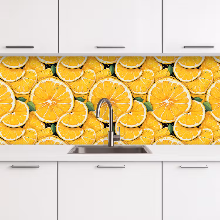 Grafisch - Citroenschijven - Blaadjes keuken achterwand 2 middel 871 -3d