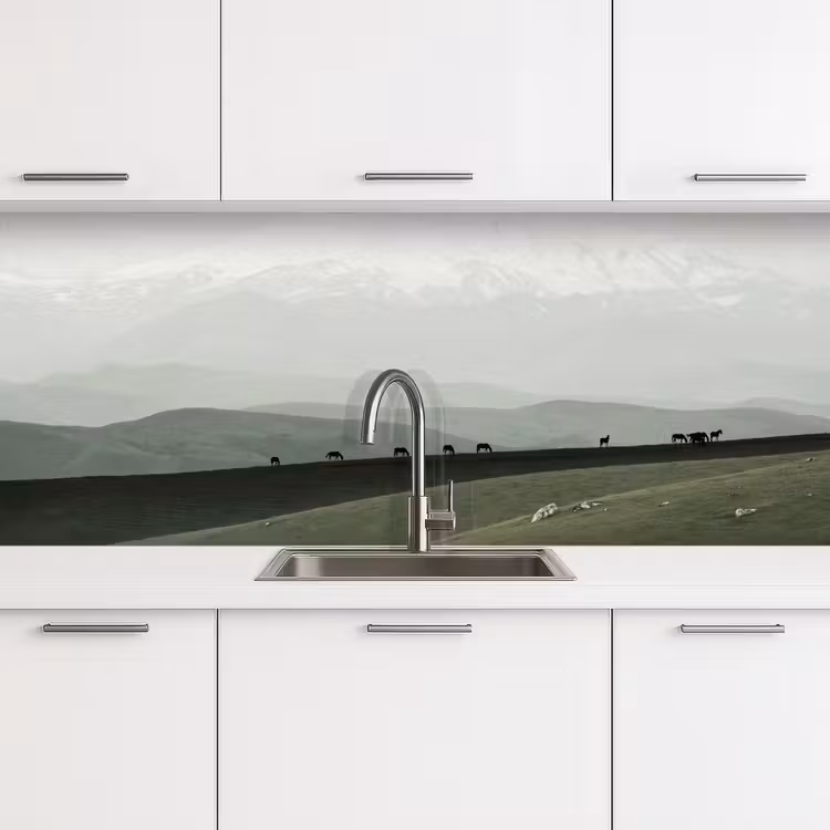 Grijs - Berg - Paarden keuken achterwand 2 middel -3d